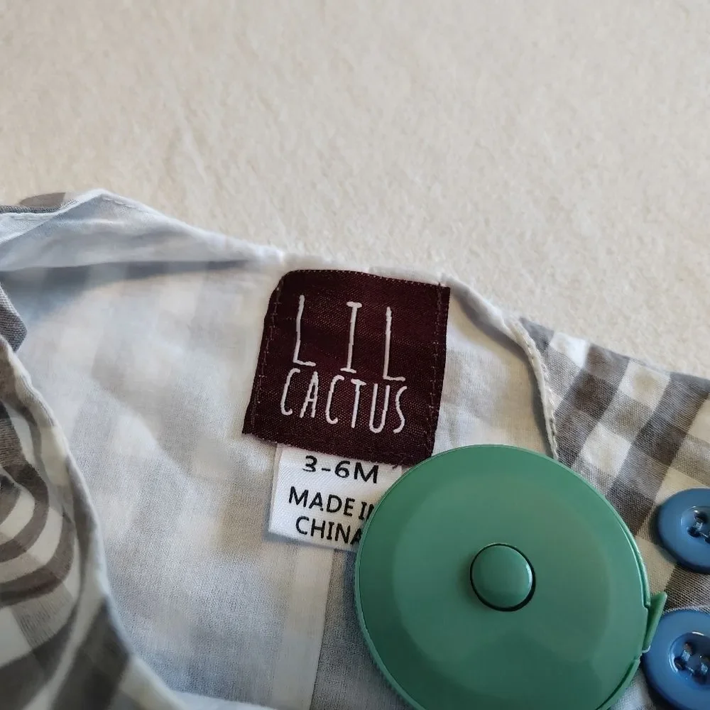 Lil Cactus Boys My First Easter Gingham Jon Jon Outfit Size 3-6 Months EUC - Picture 2 of 5